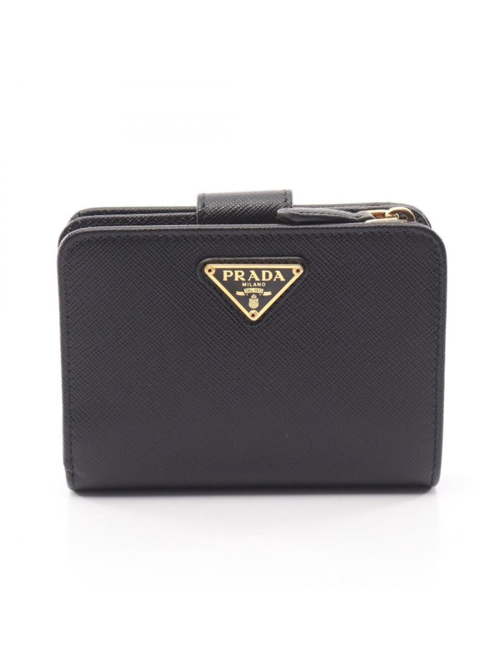 Prada Bifold Wallet Saffiano Triang Black Leather